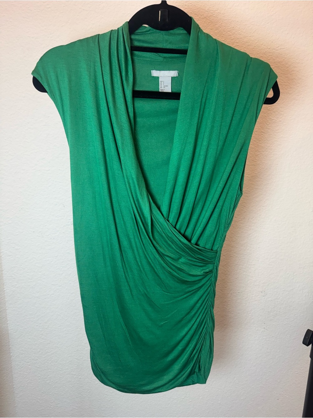 H&M Emerald Green Draped Cowl Neck Ruched Top Size S